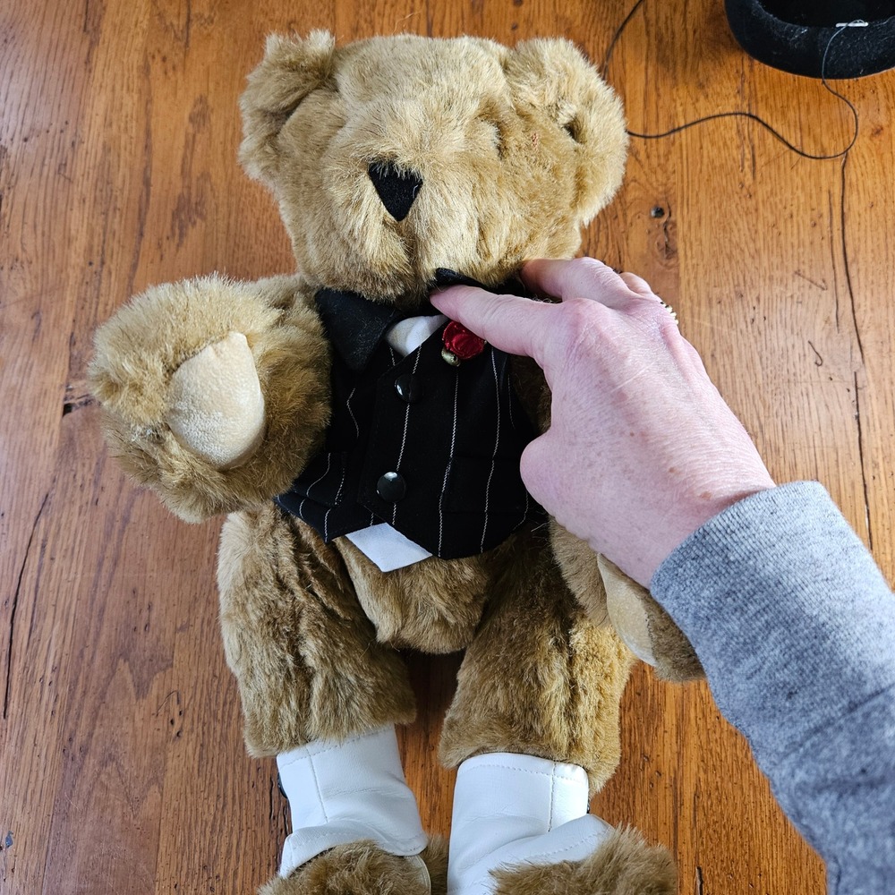 Vermont Teddy Bear Co Dapper Dress Up Plush Teddy Bear with Hat Suit - Picture 3 of 8
